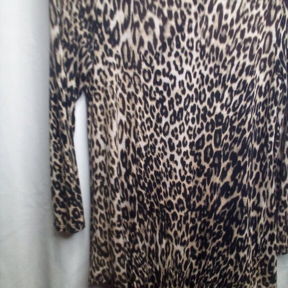 Cupio Blouse M 3/4 Sleeve Scallop Hem Animal Print Brown Black - Picture 3 of 12